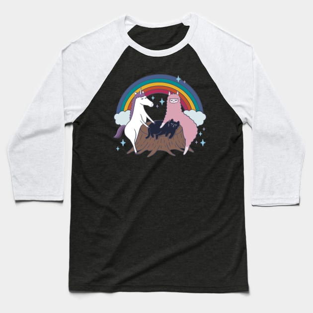 Popular Animals - Unicorn, Llama & Cat (Illustration) Baseball T-Shirt by awesomesaucebysandy